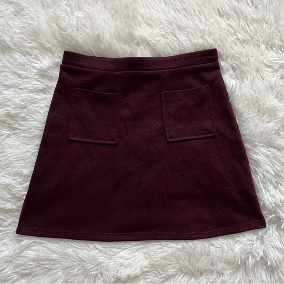 Full Tilt Burgundy High-Waist A-Line Skater Mini Skirt with Pockets Size Small - Picture 1 of 14
